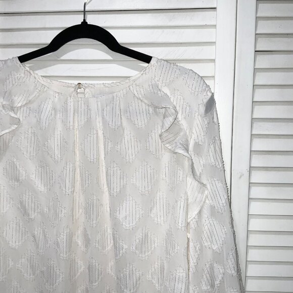 Liz Claiborne White Ruffle Sheer Pattern Blouse Size XXL - Picture 2 of 4